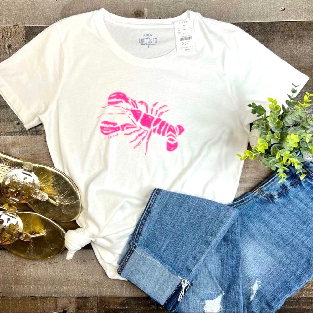 J. Crew Factory White Short Sleeve Tee with Pink Lobster Graphic